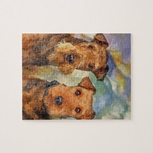 Airedale Terriers Portret Gemengde Media Legpuzzel (Horizontaal)