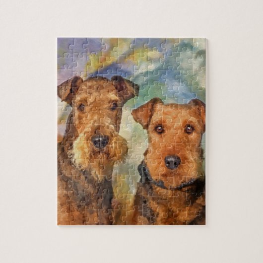 Airedale Terriers Portret Gemengde Media Legpuzzel (Verticaal)