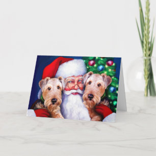Airedale Terriers van de kerstman bij Kerstmis Feestdagen Kaart