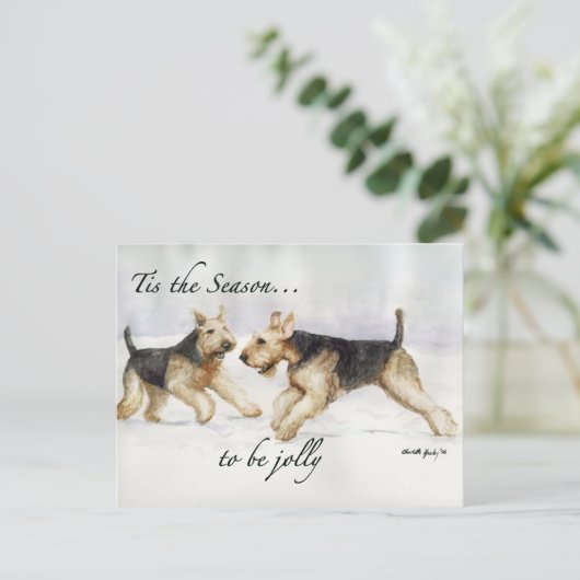 Airedale Tis het Seson kunst briefkaart (Staand voorkant)