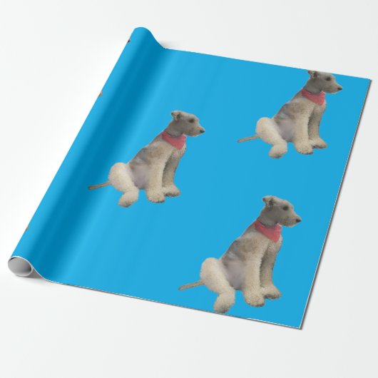 Airedale Wrapping Paper Blue Cadeaupapier (Uitgerold)