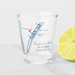 Airlie Gardens Trouwfavoriet Navy Wilmington Kaart Shot Glas