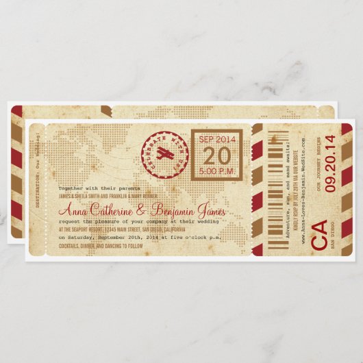 Airline Boarding Pass Ticket Weddenschap Kaart (Voorkant / Achterkant)