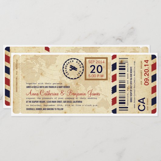 Airline Boarding Pass Ticket Weddenschap Kaart (Voorkant / Achterkant)