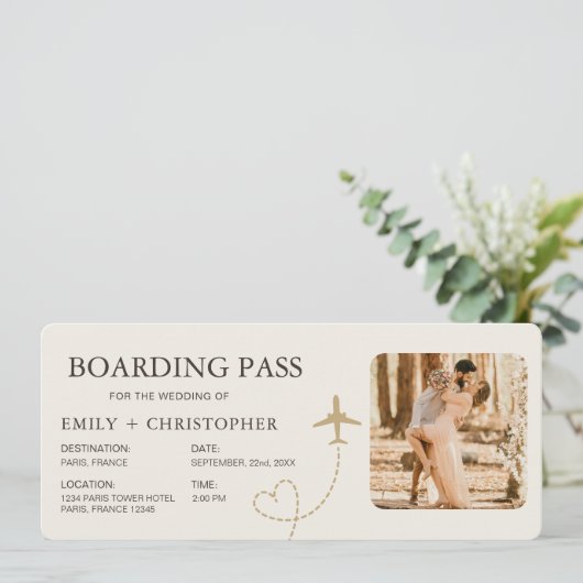 Airline Boarding Pass Ticket Wedding (Staand voorkant)