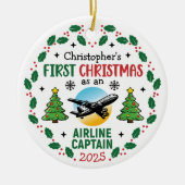 Airline Captain First Christmas Pilot Personalized Keramisch Ornament (Voorkant)