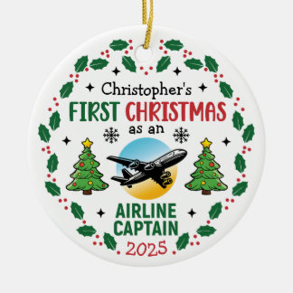 Airline Captain First Christmas Pilot Personalized Keramisch Ornament