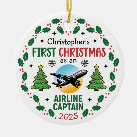 Airline Captain First Christmas Pilot Personalized Keramisch Ornament (Voorkant)