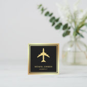 Airline Pilot Black Gold Foil Vliegtuig Vierkante Visitekaartje (Staand voorkant)