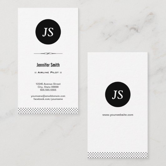 Airline Pilot - Clean Black White Visitekaartje (Voorkant / Achterkant)