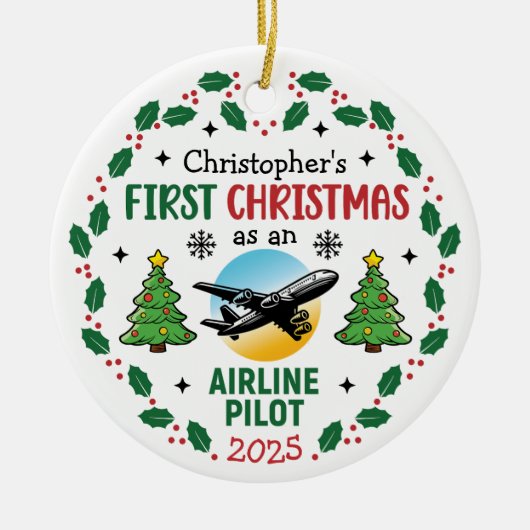 Airline Pilot First Christmas Personalized Keramisch Ornament (Voorkant)