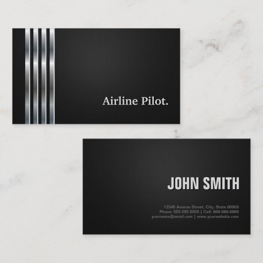 Airline Pilot Professional Black Silver Visitekaartje (Voorkant / Achterkant)