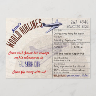 Airline Ticket Bon Voyage Party Uitnodiging