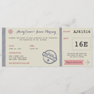 Airline Ticket Destination Wedding Invitation Kaart