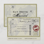 Airline Ticket Huwelijks RSVP Kaart (Voorkant / Achterkant)