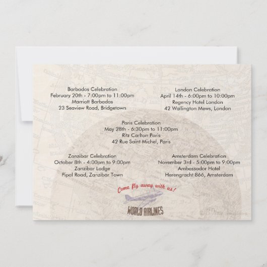 Airline Ticket Party nodigt meerdere data uit - CU Kaart (Achterkant)