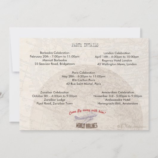 Airline Ticket Party nodigt meerdere datums uit -  Kaart (Achterkant)