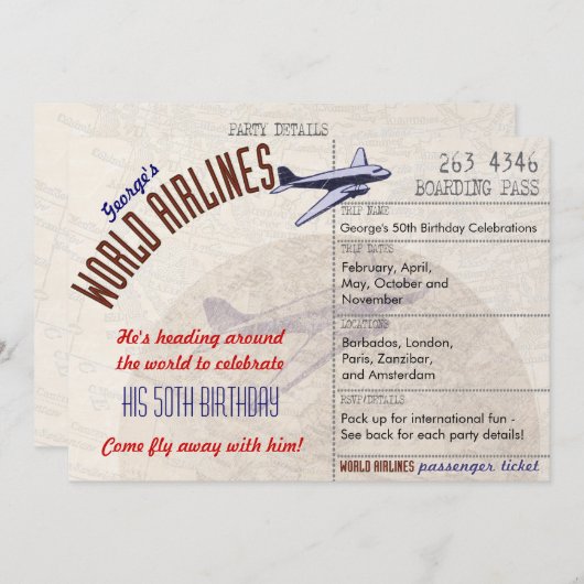 Airline Ticket Party nodigt meerdere datums uit - Kaart (Voorkant / Achterkant)