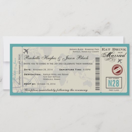 Airline Ticket Wedding Invitation UNLOCKED Kaart (Voorkant)