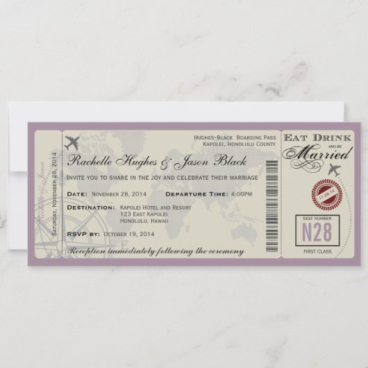 Airline Ticket Wedding Uitnodiging (Voorkant)