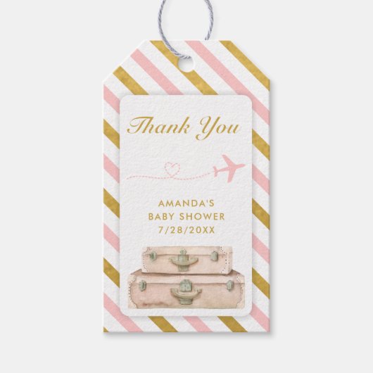 Airline Travel Baby shower Roze Gouden Chique Koff Cadeaulabel (Voorkant)