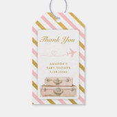 Airline Travel Baby shower Roze Gouden Chique Koff Cadeaulabel (Achterkant)