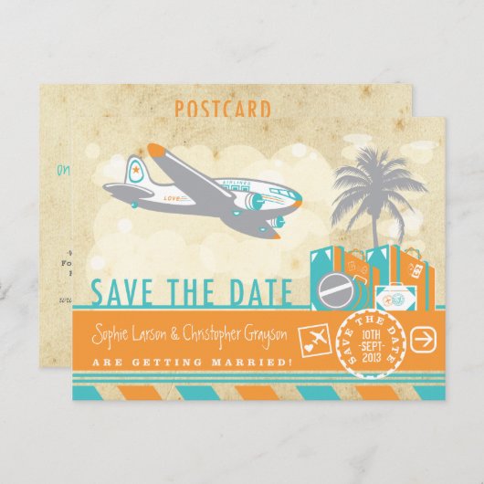  Airline Travel Illustration Sla de datum op Aankondigingskaart (Voorkant / Achterkant)