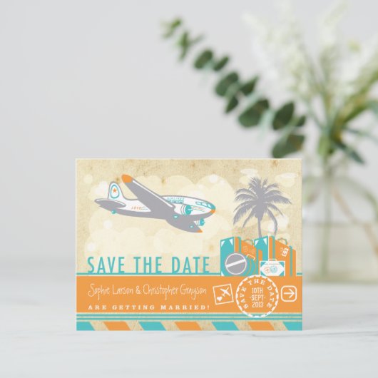  Airline Travel Illustration Sla de datum op Aankondigingskaart (Staand voorkant)