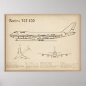 Airliner 747 - Vliegtuig Blauwdruk Tekenplannen SD Poster (Voorkant)