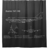 Airliner 747 - Vliegtuigblauwdruk Tekenplannen PD Douchegordijn (Voorkant)
