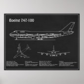 Airliner 747 - Vliegtuigblauwdruk Tekenplannen PD Poster (Voorkant)