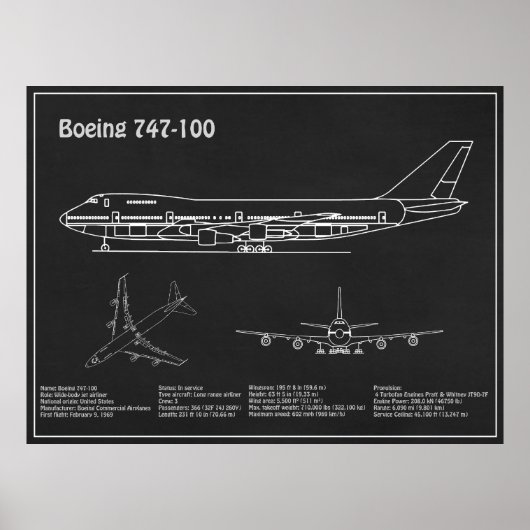 Airliner 747 - Vliegtuigblauwdruk Tekenplannen PD Poster (Voorkant)