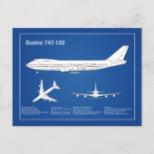 Airliner 747 - Vliegtuigblauwdruktekening ABD Briefkaart (Voorkant)