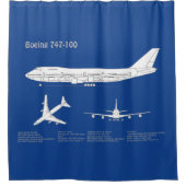 Airliner 747 - Vliegtuigblauwdruktekening ABD Douchegordijn (Voorkant)