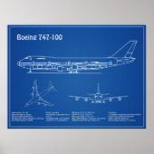 Airliner 747 - Vliegtuigblauwdruktekeningen AD Poster (Voorkant)