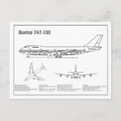 Airliner 747 - Vliegtuigblauwdruktekeningen BD Briefkaart (Voorkant)