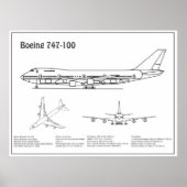 Airliner 747 - Vliegtuigblauwdruktekeningen BD Poster (Voorkant)