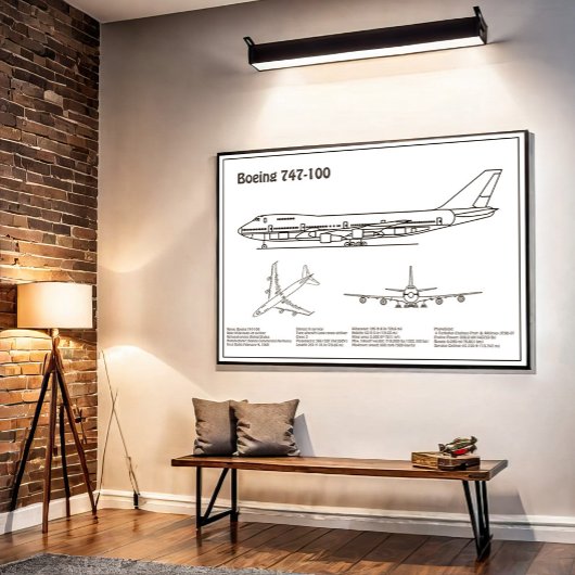 Airliner 747 - Vliegtuigblauwdruktekeningen BD Poster