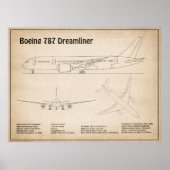 Airliner 787 - Vliegtuig Blauwdruk Tekenplannen SD Poster (Voorkant)