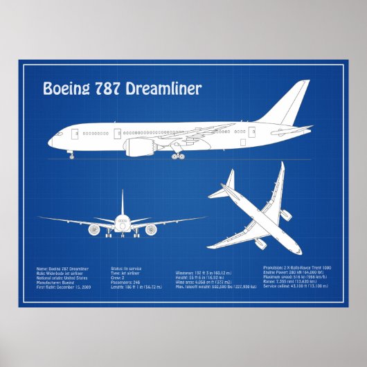 Airliner 787 - Vliegtuigblauwdruk Tekenplan ABD Poster (Voorkant)