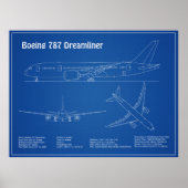 Airliner 787 - Vliegtuigblauwdruktekeningen AD Poster (Voorkant)