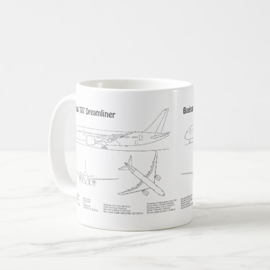 Airliner 787 - Vliegtuigblauwdruktekeningen BD Koffiemok (Voorkant links)