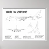 Airliner 787 - Vliegtuigblauwdruktekeningen BD Poster (Voorkant)