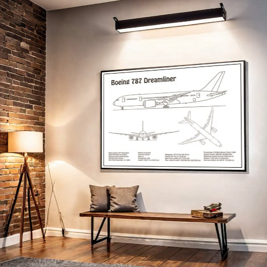 Airliner 787 - Vliegtuigblauwdruktekeningen BD Poster