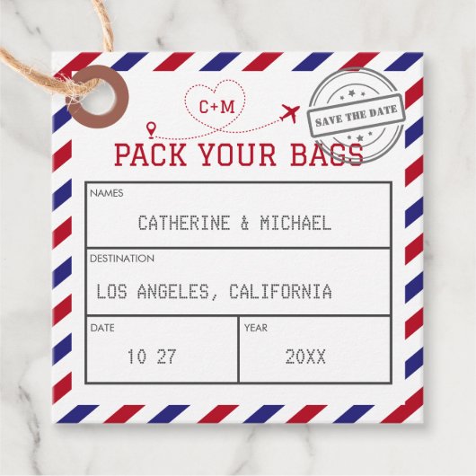 Airmail Bagagelabel sparen de Datum Bedankjes Labels (Voorkant)