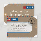 Airmail Bagagelabel Wedding Save Date Kraft Paper Save The Date (Voorkant / Achterkant)