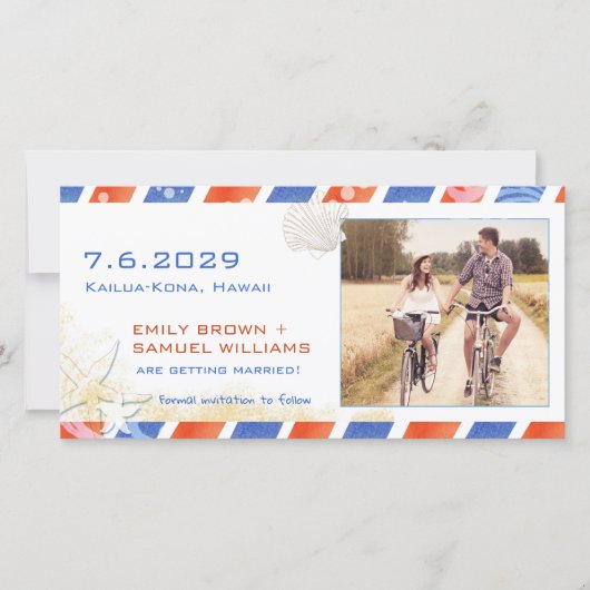 Airmail Beach Wedding Save the Date Photo Card (Voorkant)