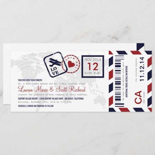 Airmail Boarding Pass Ticket Weddenschap Kaart (Voorkant / Achterkant)