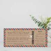 Airmail Boarding Pass Wedding Invitation and RSVP Kaart (Staand voorkant)