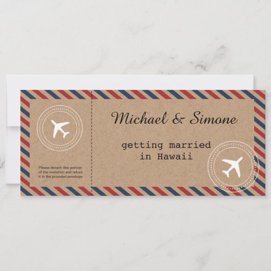 Airmail Boarding Pass Wedding Invitation and RSVP Kaart (Achterkant)
